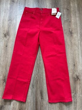 Mother Bright Red Wide-Leg Jeans